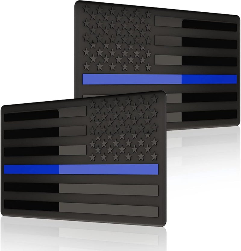 sticro Embossed 3D Metal Thin Blue Line All Black American Flag Emblem Decal Stickers (1 Pair), Matte Black 5" x 3" Patriotic USA US Flag Decals for Car, Truck, Motorcycle Honoring Police Law Enforcement - Image 1